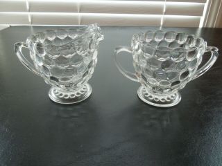 Vintage Anchor Hocking Clear Bubble Sugar And Creamer Set