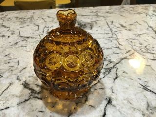 Vintage Amber Moon And Stars Covered Candy Dish