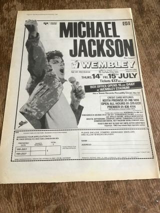 Michael Jackson Wembley Stadium 1987 Newspaper Advert Poster