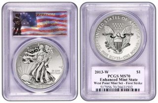 2013 - W Pcgs Ms70 Enhanced State Silver Eagle First Strike (freedom Label)