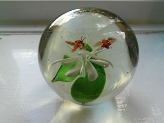 Stunning Flowers And Bees Art Glass Paperweight.
