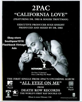 1996 2pac California Love " Song Release Promo Ad Print