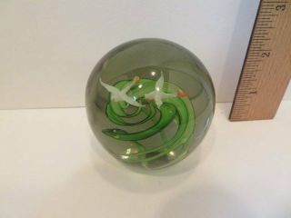 Glass Paperweight 2 Flying Geese Birds With Green Swirl 2 1/2 " Wide X 2 3/4 " Tal