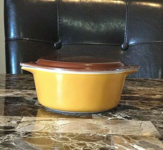 Vintage Pyrex Orange And Brown Small Casserole Dish With Lid - 1 Pint