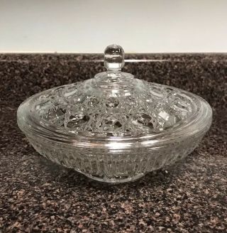 Vintage Indiana Glass Windsor Button And Cane Pattern Covered Candy Dish