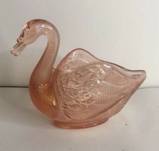 Vintage Imperial Pink Iridescent Carnival Glass Swan Figurine Open Dish 4 “