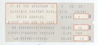 Rare Peter Gabriel 11/16/82 Philadelphia Pa The Spectrum Ticket Stub Genesis