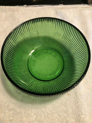 Vintage E.  O Brody Co.  Green Ribbed Glass Bowl Cleveland Oh.  U.  S.  A.