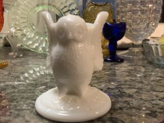 Vintage Milk Glass Owl Figurine Candle Holder/toothpick Holder Has Sticker.