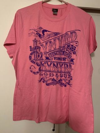 2010 Lynyrd Skynyrd " God & Guns " Concert Tour Xl Pink With Purple Print T - Shirt