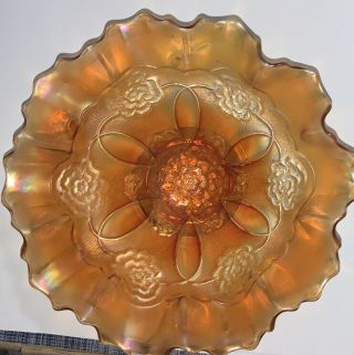 Antique Dugan Marigold Carnival Glass Double Stem Rose 8 " Footed Bowl 1911 - 1927