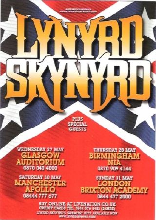Lynyrd Skynyrd 2009 Tour Uk Flyer / Mini Poster 8x6 "