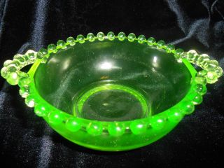 Green Vaseline Glass Candlewick Pattern Nappy Bowl Dish Jam Uranium Nut Soap Art