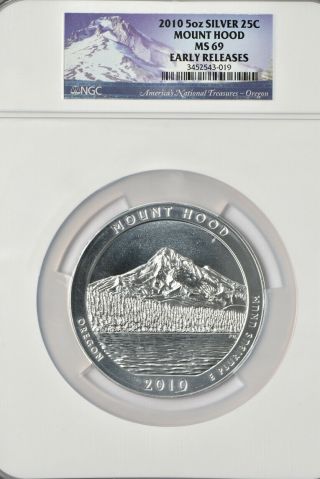 2010 5oz Silver Mount Hood National Park Atb Ngc Ms 69 Early Releases