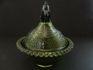 Vintage Indiana Glass Hen on Nest Green Chicken Covered Candy Dish 3