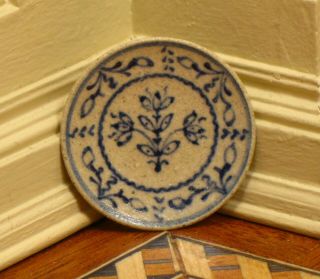 Jane Graber Blue Stoneware Plate W/ Flower Igma Artisan Dollhouse Miniature