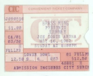 Rare Journey 5/16/82 Detroit Mi Joe Louis Arena Ticket Stub