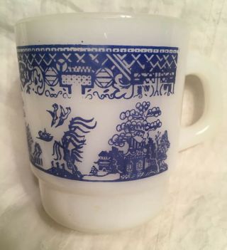 Vintage Anchor Hocking White Fire King Blue Willow Coffee Mug Oriental Japanese