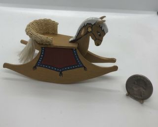 Miniature Dollhouse Wooden Rocking Horse Signed By Mn 1985