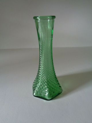 Vintage Eo Brody Co.  Green Glass Bud Vase Diamond Pattern 6 " Tall