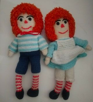 Raggedy Ann And Andy Crochet Dolls Handmade Vintage 17.  5 " Tall S&h