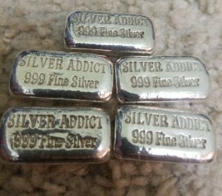 1 Oz Hand Poured 999 Silver Bullion Bar By Yps (silver Addict) X 5