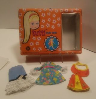 Vintage 1965 Tutti Doll Play Case With 3 Outfits