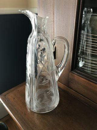 Vintage Cut Glass Carafe/pitcher 10 1/2 " X 4 "