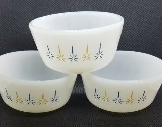 Set Of 3 Vtg Anchor Hocking Fire King Milk Glass Candle Glow Custard Dishes