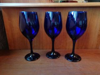 3 Libbey Perception 3011 Cobalt Blue Stemware Barware Wine Glasses 14 Fl Oz