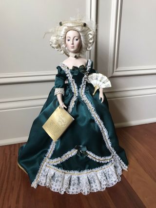 Vtg Franklin Heirloom Porcelain Doll Marie Antoinette W/ Fan & Tag