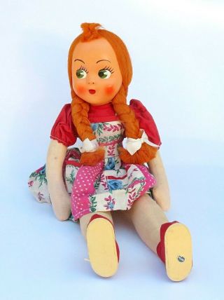 Vintage 15 " Polish Cloth Doll With Painted Mask Face,  Braids,  Jointed Hips,