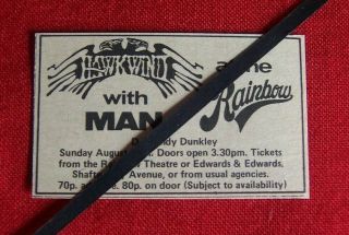 Hawkwind 1972 Vintage Gig Concert Gig Advert The Rainbow London