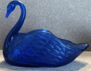 Vintage L E Smith Cobalt Blue Glass Swan Nut Candy Dish Bowl 9” Long 6” Tall