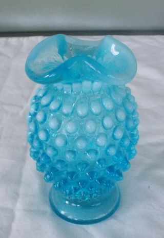 Vintage Fenton Glass Blue White Opalescent Hobnail Bud Vase