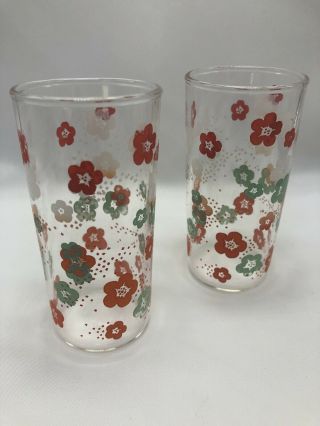 Vintage Set Of 2 Two Small Orange,  Teal,  And White Juice Glasses