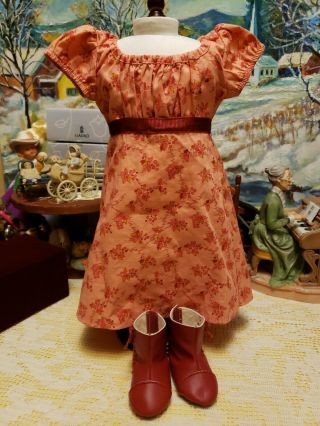 American Girl Doll Caroline Travel Outfit Red Boots Coral Orange Pink Dress