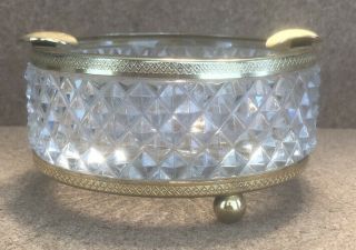 French Empire Style Ashtray Gilt Bronze Ormolu & Diamond Cut Crystal