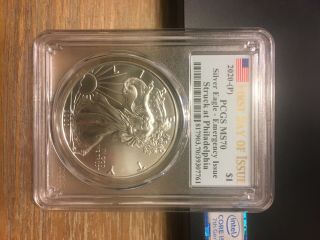 2020 P Silver Eagle Emergency First Day Of Issue Pcgs Ms70