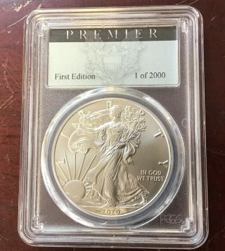 2020 Silver American Eagle Pcgs Ms70 Premier First Edition 1 Of 2000