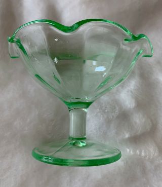Vintage Green Vaseline Glass Candy Dish Jam Top Bowl Uranium Dish Sherbet Euc