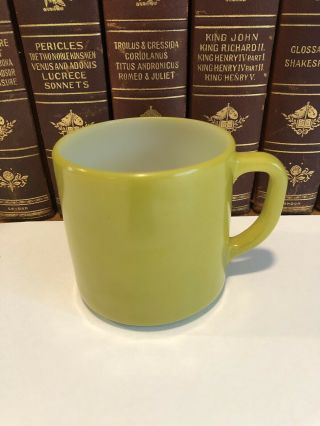 1 Vintage Federal Milk Glass Mug Coffee Cup In Green - Mid - Century Modern