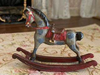 Vintage Miniature Dollhouse Primitive Distressed Painted Metal Toy Rocking Horse