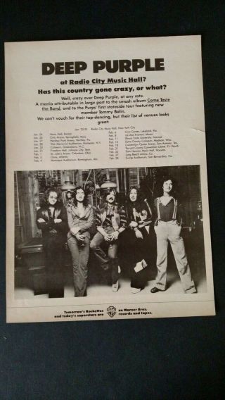 Deep Purple.  Tour Dates 1976 Promo Poster Ad