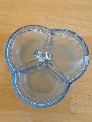Vintage Blue Depression 3 Section Candy Dish W/cover