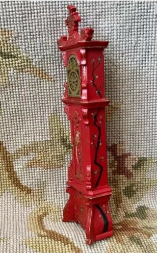 Bespaq Dollhouse Miniature Hand Painted Clock Cabinet Red