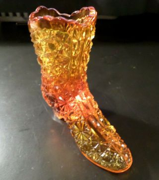 Vintage Fenton Art Glass Daisy Cut Ambe Orange Yellow Boot Shoe