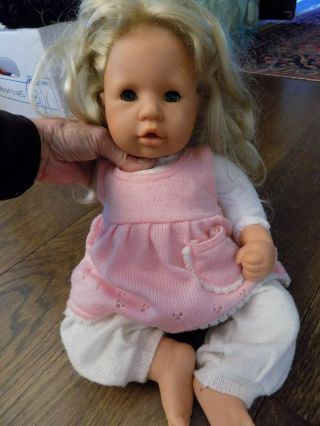 Zapf Baby Doll 18 " Girl Blonde Blue Sleepy Eyes Germany Pink Knit Set Clothes