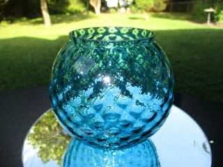 Capri Peacock Aqua Blue Art Glass Rose Bowl Vase Diamond Optic