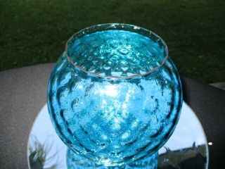 CAPRI PEACOCK AQUA BLUE ART GLASS ROSE BOWL VASE DIAMOND OPTIC 2